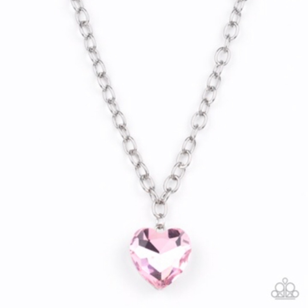 Pink heart pendant on silver chain. Paparazzi